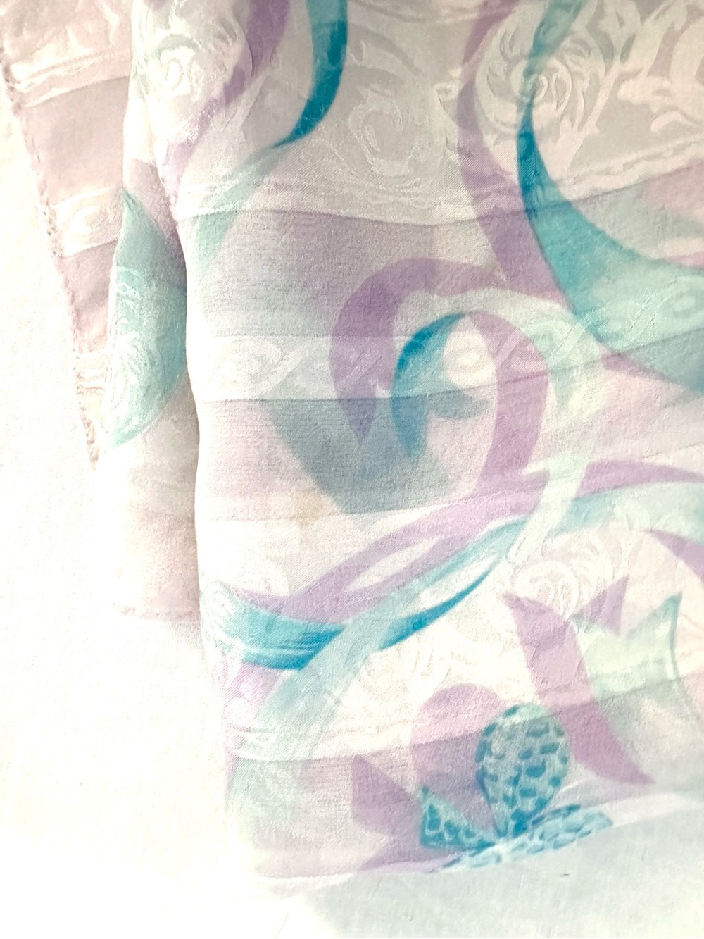 ROCHAS Paris Silk Square Vintage Scarf in Lavender & Aqua Swirls on White 34x34 - Picture 4 of 4
